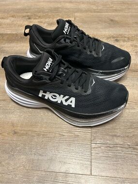 Hoka One One Bondi 8 Women’s Size 9.5B Black White Performance Running Shoes